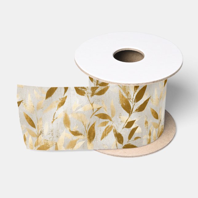 Lazo De Raso Elegante Botánico Dorado (Carrete)