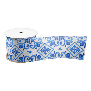 Lazo De Raso Elegante Chinoiserie azul Floral novia ducha