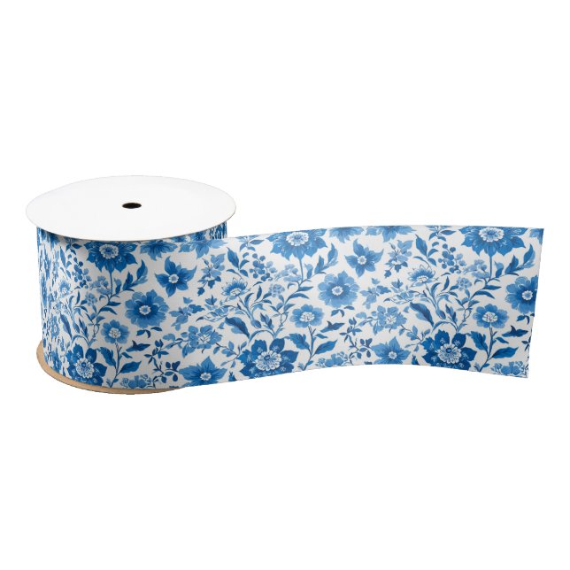 Lazo De Raso Elegante Chinoiserie azul Floral novia ducha (Carrete)