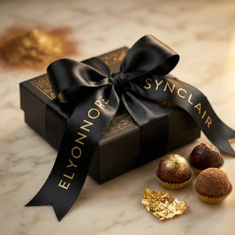 Lazo De Raso Elegante Chocolate de Escritura en Negro y Oro