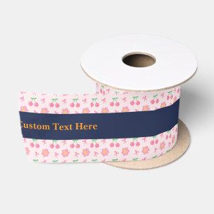 Lazo De Raso Elegante cinta de raso floral rosa con texto perso