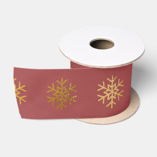 Lazo De Raso Elegante copo de nieve de oro Navidad Burgundy fes