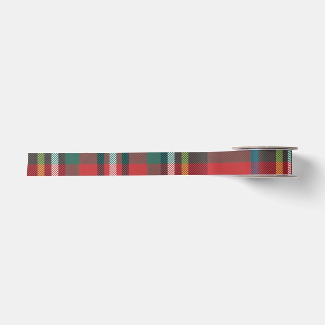 Lazo De Raso Elegante Cuadro Rojo de Navidad Combinable (Anverso)