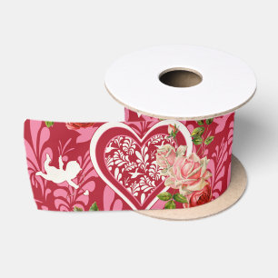 Lazo De Raso Elegante Cupido Vintage y Rosa Roja Día de San Val