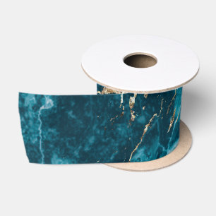 Lazo De Raso Elegante efecto mármol de lujo azul y dorado de mo