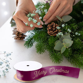 Lazo De Raso Elegante Escritura Festiva Borgoña Feliz Navidad