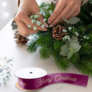 Lazo De Raso Elegante Escritura Festiva Borgoña Feliz Navidad