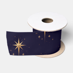 Lazo De Raso Elegante estrella del norte del oro sobre fondo az