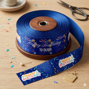 Lazo De Raso Elegante fiesta de cumpleaños moderna en azul mari