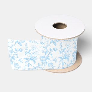 Lazo De Raso Elegante Flor de Toile Grandmillennial Azul Cielo