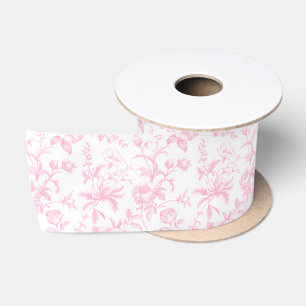 Lazo De Raso Elegante Floral Toile Grandmillennial Rosa Bebé