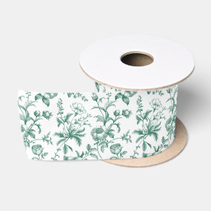 Lazo De Raso Elegante Floral Toile Grandmillennial Verde Esmera