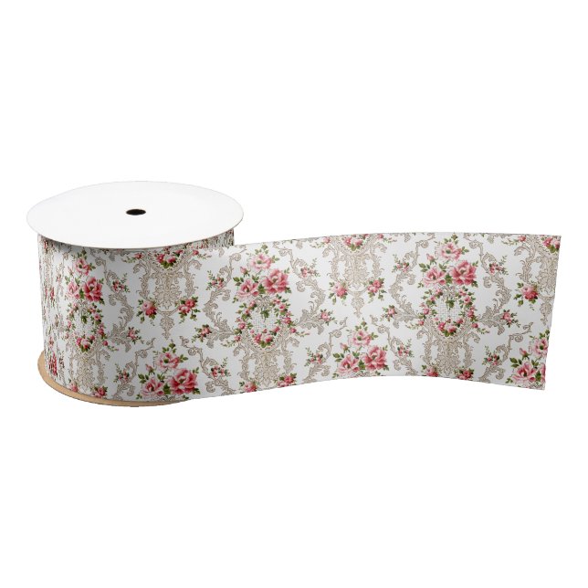 Lazo De Raso Elegante fondo rococó floral-blanco francés (Carrete)