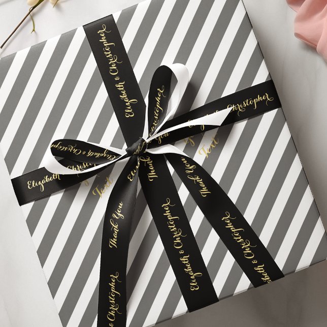 Lazo De Raso Elegante Gracias Black Gold Custom Wedding Favor (Elegant Thank You Black Gold Custom Wedding Favor Satin Ribbon)
