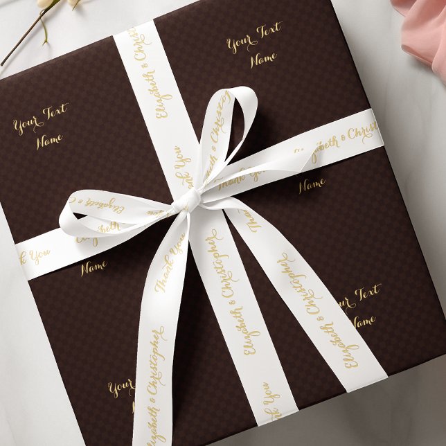 Lazo De Raso Elegante Gracias Oro Blanco Favor De Boda Personal (Elegant Thank You White Gold Custom Wedding Favor Satin Ribbon)