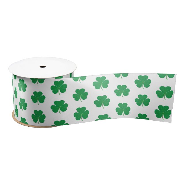 Lazo De Raso Elegante Irlanda Shamrock Clover Pattern Green Whi (Carrete)