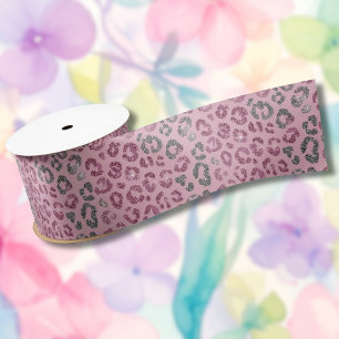 Lazo De Raso Elegante Leopardo de Brillo Rosa y Plata sobre Ros