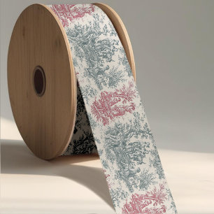 Lazo De Raso Elegante Motivo de Cinta Toile de Jouy Roja Gris V