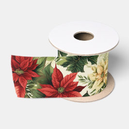 Lazo De Raso Elegante Navidades florales de Poinsettia Roja