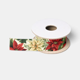 Lazo De Raso Elegante Navidades florales de Poinsettia Roja