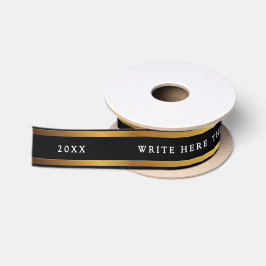 Lazo De Raso Elegante Negro Metálico Y Dorado Brillo Blanco Tip