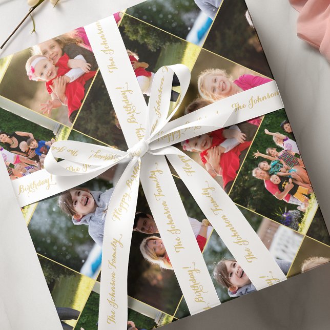 Lazo De Raso Elegante Nombre de Oro Blanco Feliz Cumpleaños Reg (Elegant Faux Gold Name Happy Birthday Gift Wrap Satin Ribbon)