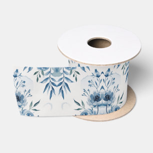 Lazo De Raso Elegante patrón floral de acuarela azul