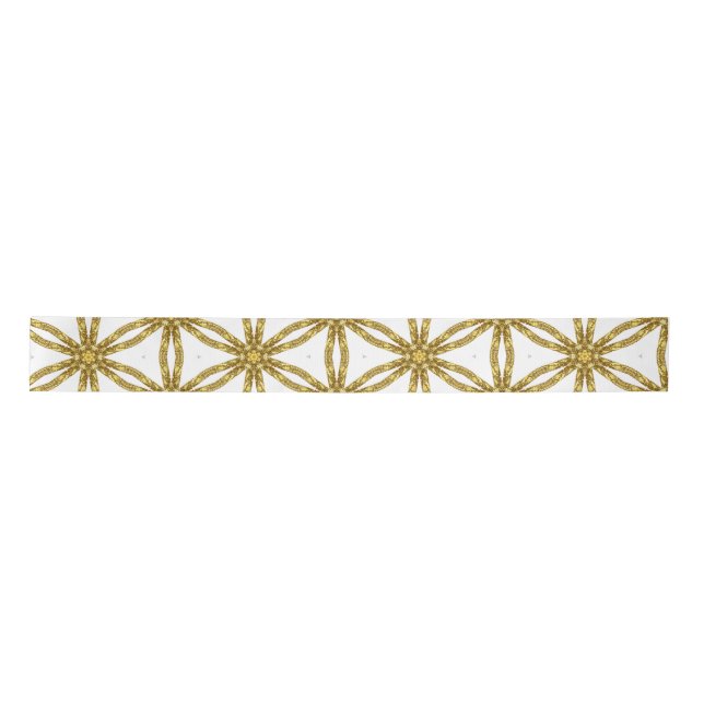 Lazo De Raso Elegante patrón geométrico de oro y blanco (Anverso)
