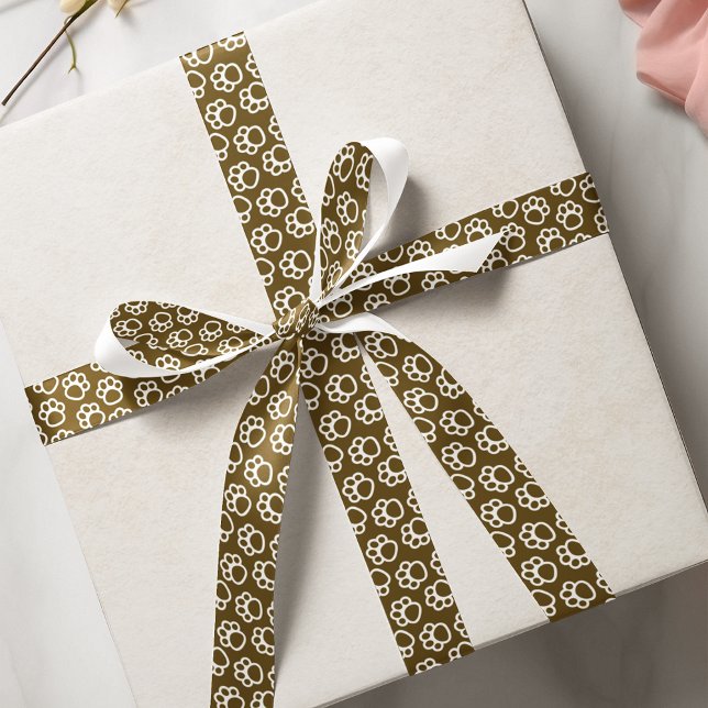 Lazo De Raso Elegante Perro mascota pastas marrón (Elegant Dog pet paws brown Satin Ribbon)