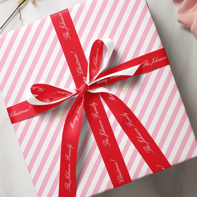 Lazo De Raso Elegante personalizado Feliz Navidad Nombre Regalo (Personalized Elegant Merry Christmas Name Red Gift Satin Ribbon)
