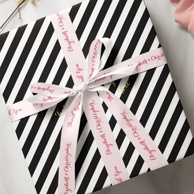 Lazo De Raso Elegante Personalizado Gracias Boda Favor Rosa (Personalized Elegant Thank You Wedding Favor Pink Satin Ribbon)