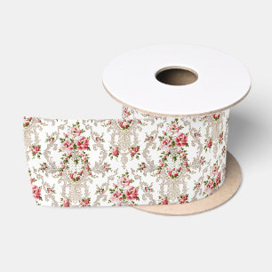 Lazo De Raso Elegante Rococo de fondo floral-blanco