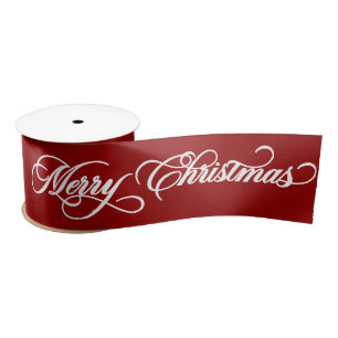 Lazo De Raso Elegante Rojo Feliz Navidad Caligrafía Fiesta