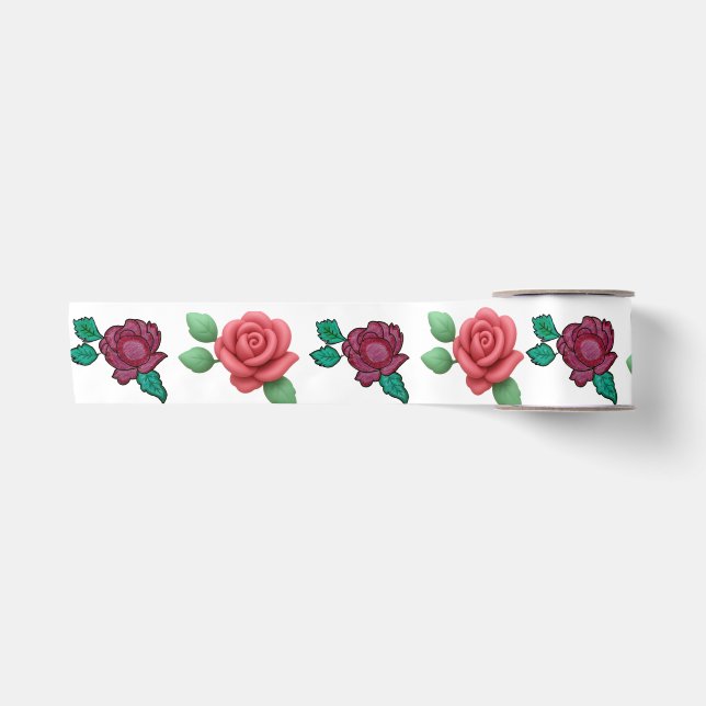 Lazo De Raso Elegante Rosa Floral Roja (Anverso)