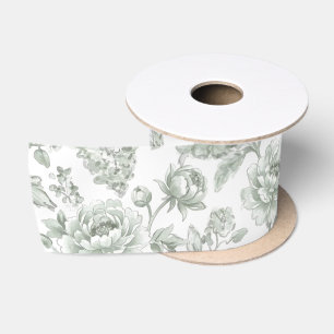 Lazo De Raso Elegante Rosa Floral Verde Salvia 