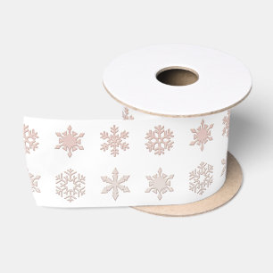 Lazo De Raso Elegante Rubor Pink Snowflakes con estampado blanc