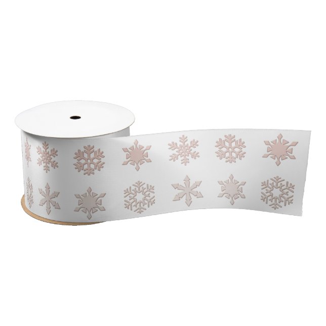 Lazo De Raso Elegante Rubor Pink Snowflakes con estampado blanc (Carrete)