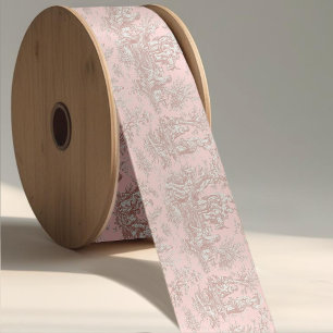 Lazo De Raso Elegante Seda Toile de Jouy Vintage Rosa Dorado
