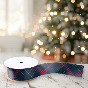 Lazo De Raso Elegante Tartán de Navidad Rojo Verde Azul Marino