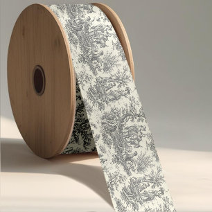 Lazo De Raso Elegante tela de jouy en blanco roto