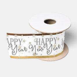 Lazo De Raso Elegante tipografía Estrellas Gris Blancas Feliz A