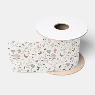 Lazo De Raso Elegante Toile-De-Jouy de Flor Silvestre y Maripos