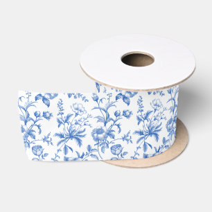 Lazo De Raso Elegante Toile Floral Grandmillennial Azul Cobalto