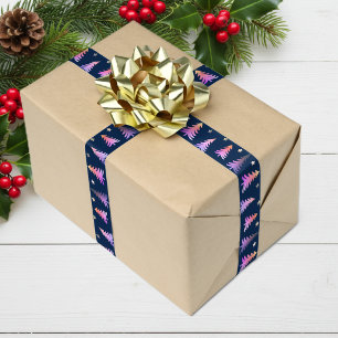 Lazo De Raso Elegantes árboles de Navidad rosados azules