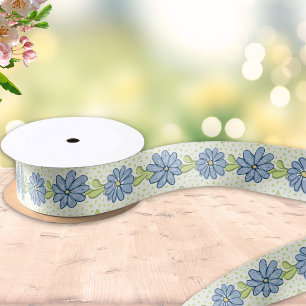 Lazo De Raso Elegantes flores azules Floral de primavera