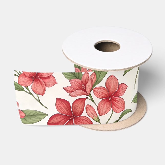 Lazo De Raso Elegantes flores botánicas florales rojas (Carrete)