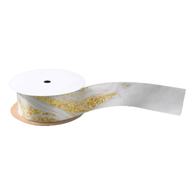 Lazo De Raso Elegantes Navidades de Mármol Blanco de Oro (Carrete)