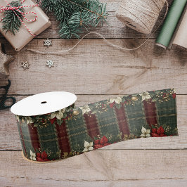 Lazo De Raso Elegantes Navidades de Plaid & Poinsettias
