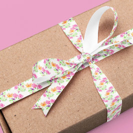 Lazo De Raso Elegantes Rosas Acuarelas, Snapdragons Y Flores