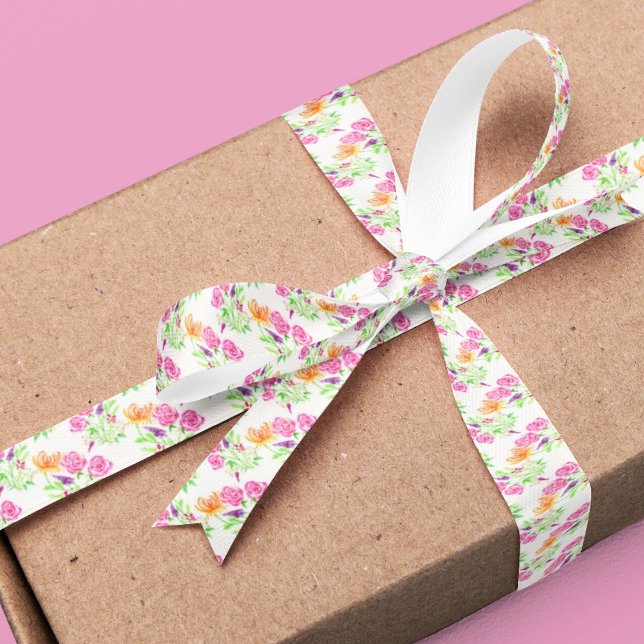 Lazo De Raso Elegantes Rosas Acuarelas, Snapdragons Y Flores (Subido por el creador)